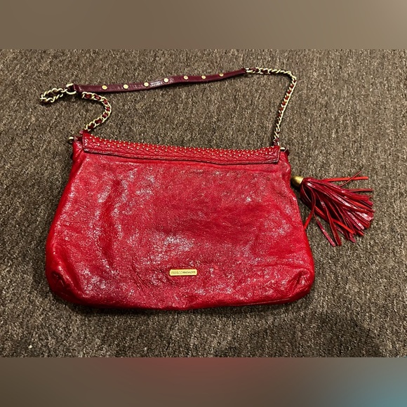 REBECCA MINKOFF Red Multi Zipper Chain strap Studs Shoulder Bag Purse - Picture 2 of 8